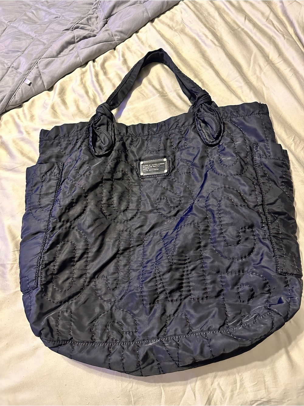 Marc Jacobs Quilted Navy Tote Bag with Top Handles